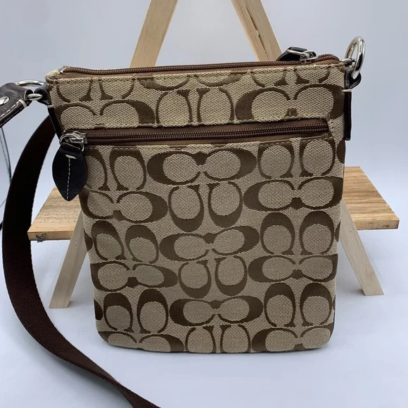 Coach Signature Print Taupe & Brown Adjustable Crossbody Bag - Picture 3 of 7